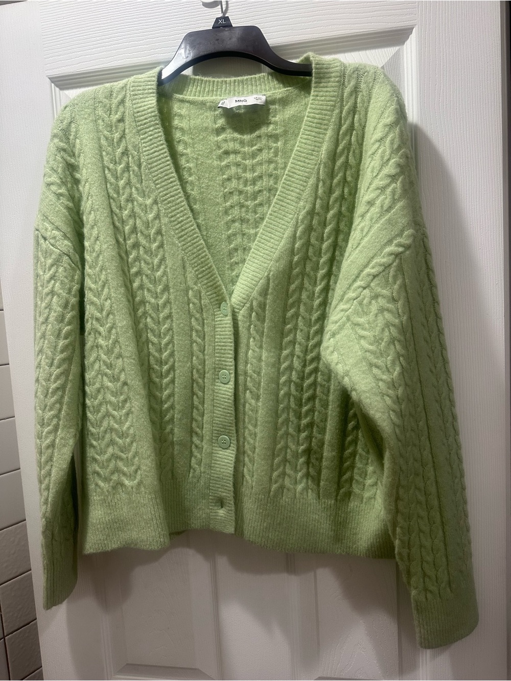 Mango Pastel Green Cable-Knit Button Cardigan